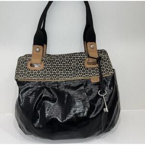 FOSSIL Key-Per Tote Black Coated Canvas Shoulder Bag Purse